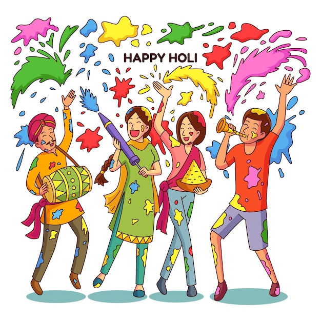 Gratis vector mensen vieren holifestival