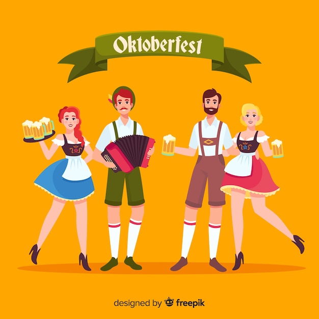 Mensen vieren oktoberfest vlakke stijl