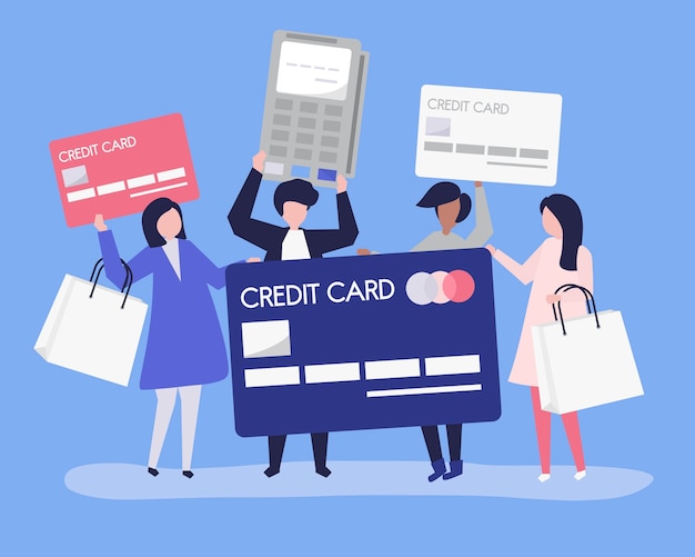 Gratis vector mensen winkelen met een creditcard