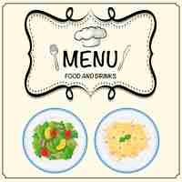 Gratis vector menu met salade en pasta instellen