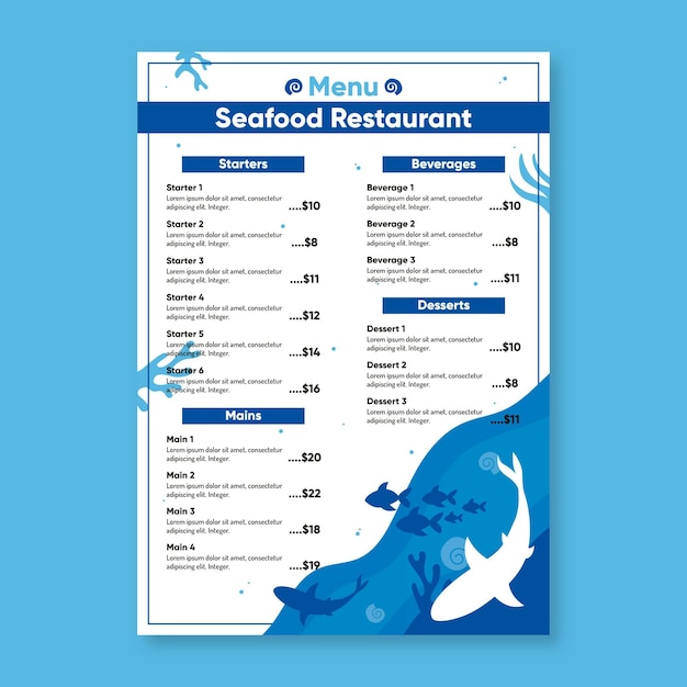 Gratis vector menu sjabloon concept