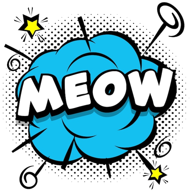 Meow Comic heldere sjabloon met tekstballonnen op kleurrijke frames