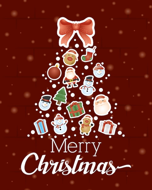 Gratis vector merry christmas achtergrond met kerstboom