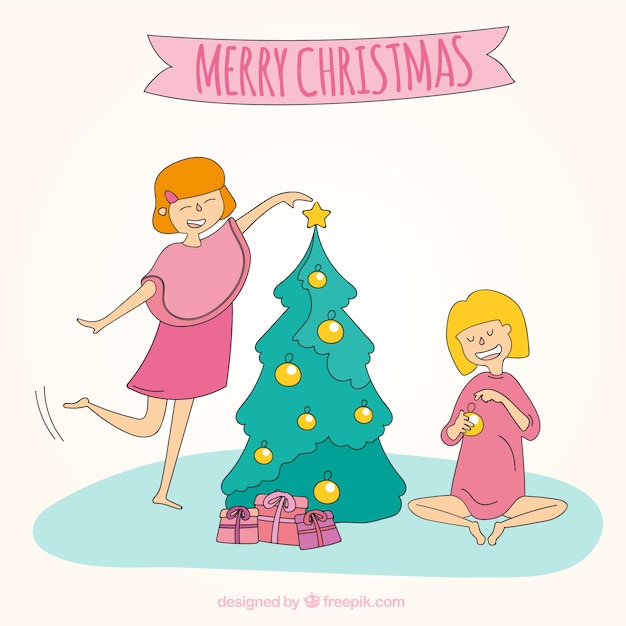 Gratis vector merry christmas achtergrond verfraaien van de mooie boom