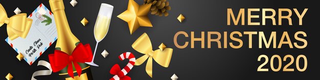 Gratis vector merry christmas banner met champagne