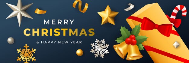 Merry Christmas banner ontwerp met geschenkdoos bedekt met lint