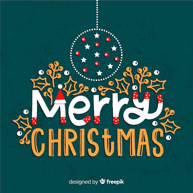 Gratis vector merry christmas belettering met ornamenten