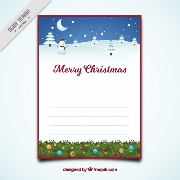 Merry christmas brief sjabloon met sneeuwlandschap