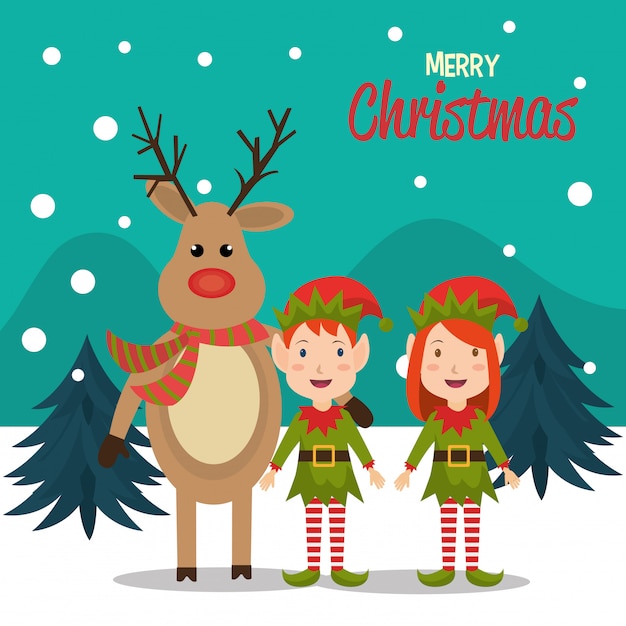 Gratis vector merry christmas cartoon wenskaart ontwerp