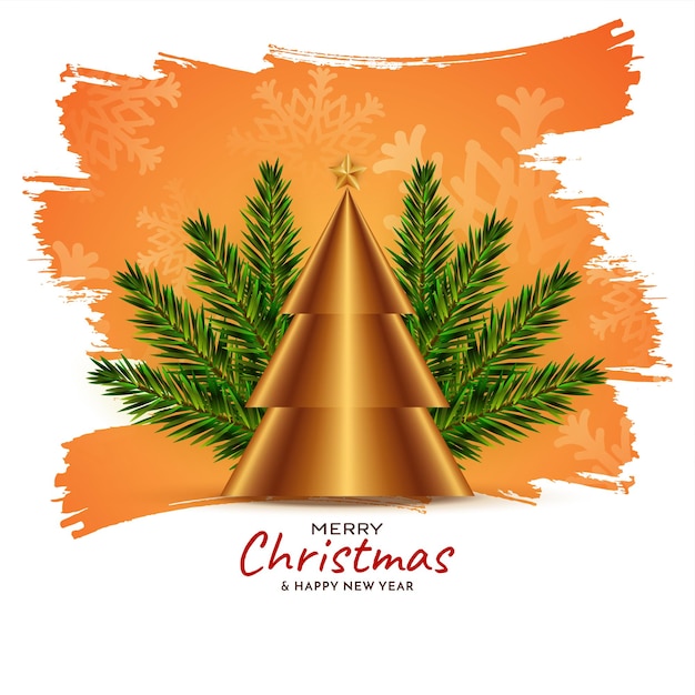 Gratis vector merry christmas festival achtergrond met gouden kerstboom ontwerp