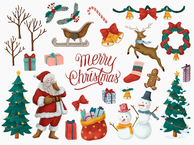 Gratis vector merry christmas hand getrokken kaart