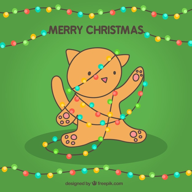 Gratis vector merry christmas kaart met een leuke kat