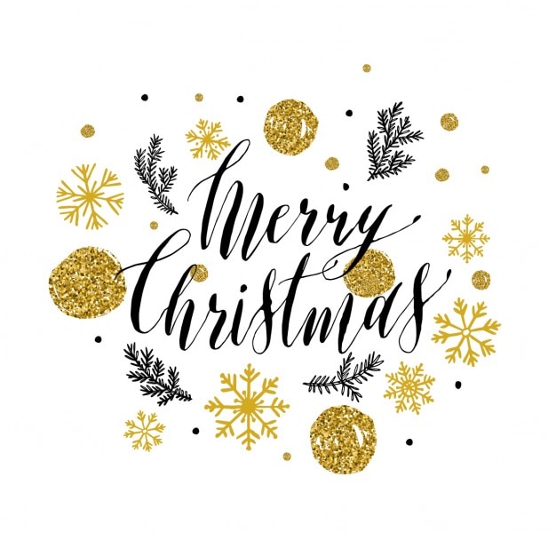 Gratis vector merry christmas letters ondertekenen met gouden glitters