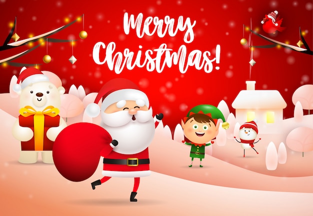 Merry Christmas-ontwerp van Santa Claus met giftzak