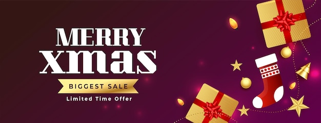 Gratis vector merry christmas sale achtergrond met santa sokken en geschenkdozen