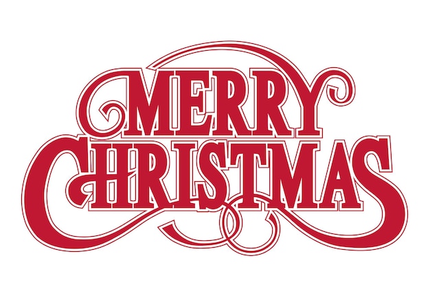 Gratis vector merry christmas vector logo rood decoratief logo met sierletter geïsoleerd op een witte achtergrond