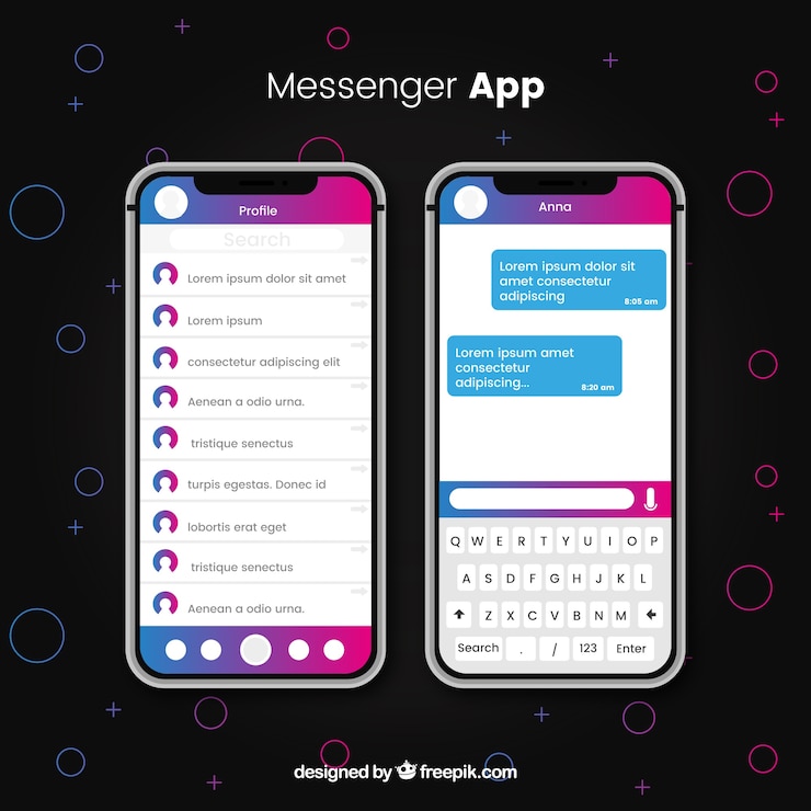 Gratis Vector messenger-app voor mobiel in vlakke stijl