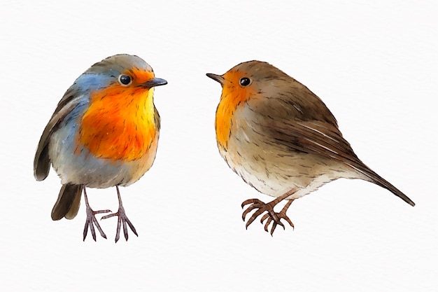 Met aquarel geschilderde robin-collectie