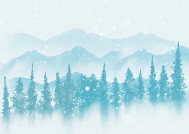 Gratis vector met de hand beschilderd landschap van de kerstboom in de winter