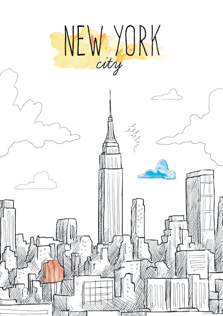 Gratis vector met de hand beschilderd new york poster