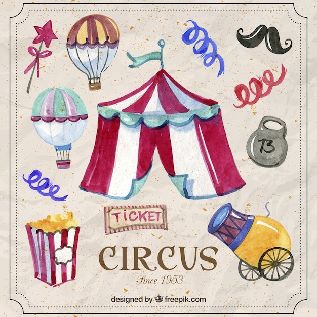 Gratis vector met de hand geschilderd grappig circus elementen