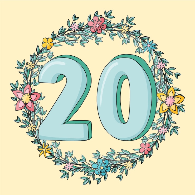 Gratis Vector met de hand getekend 20-jarig jubileum of verjaardag