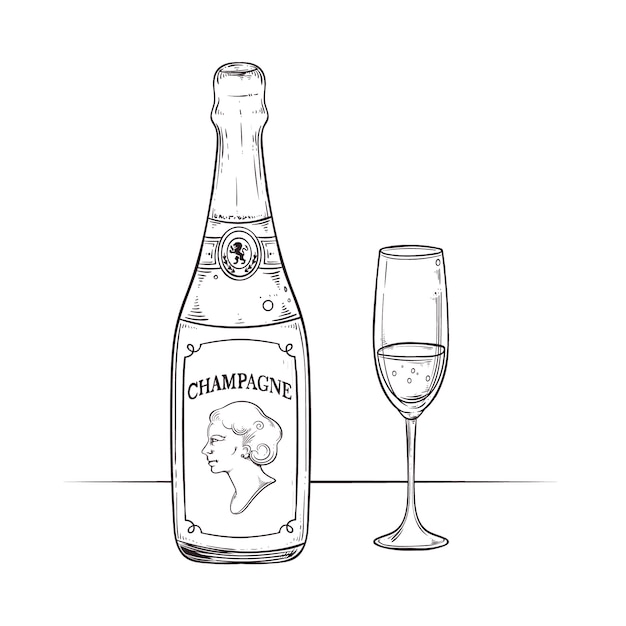 Gratis vector met de hand getekend champagne tekenelement