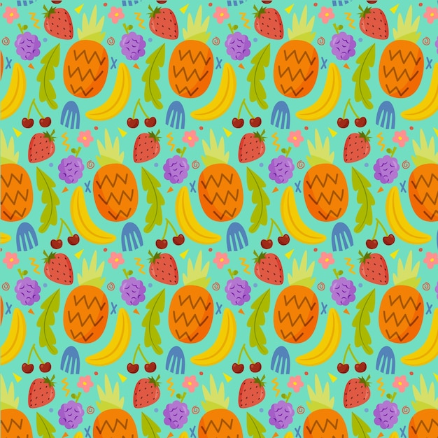 Gratis vector met de hand getekend fruit- en bloemenpatroon