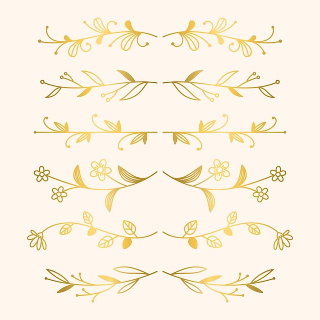 Gratis vector met de hand getekend gouden bladerenornament