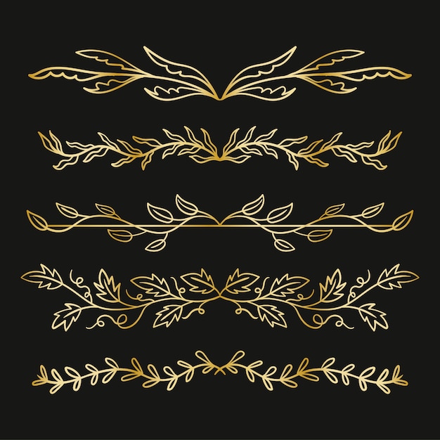 Gratis vector met de hand getekend gouden bladerenornament