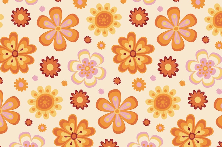 Gratis Vector met de hand getekend groovy bloemenpatroon