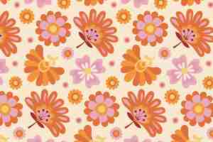 Gratis vector met de hand getekend groovy bloemenpatroon