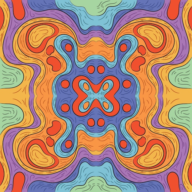 Met de hand getekend groovy psychedelisch kleurrijk patroon