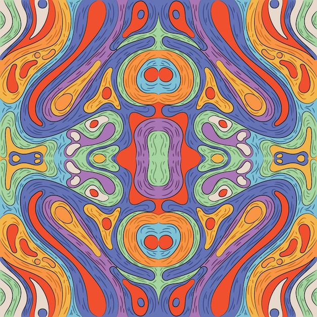 Gratis vector met de hand getekend groovy psychedelisch patroon