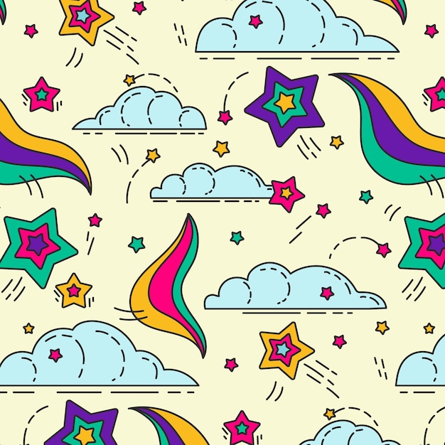 Gratis vector met de hand getekend groovy psychedelisch patroonontwerp