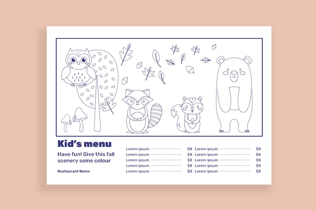 Gratis vector met de hand getekend herfstspeelmenu voor kinderen