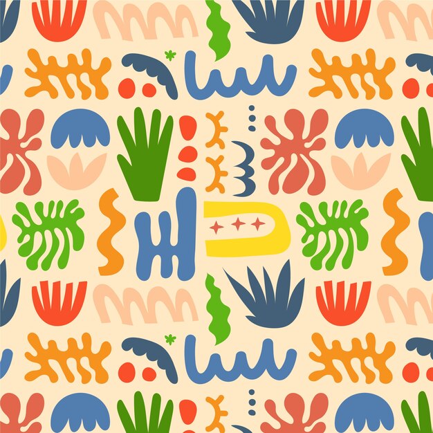 Met de hand getekend kleurrijk matisse patroon ontwerp