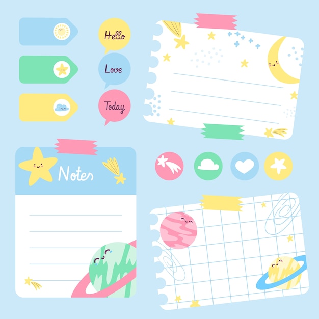 Gratis vector met de hand getekend ontwerp voor notebooklabels