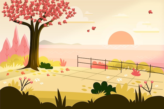 Gratis vector met de hand getekend plat herfstlandschap