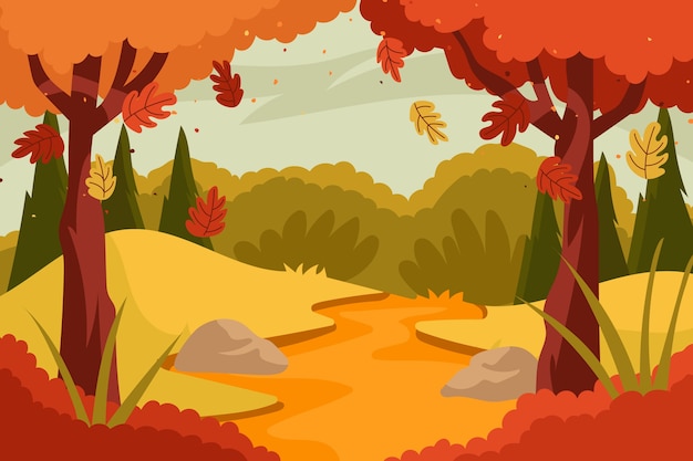 Gratis vector met de hand getekend plat herfstlandschap