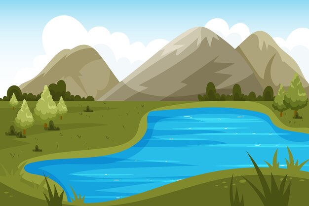 Met de hand getekend plat ontwerp meerlandschap