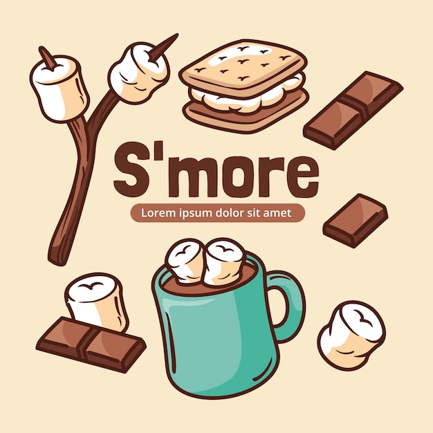 Met de hand getekend s'mores-dessert geïllustreerd