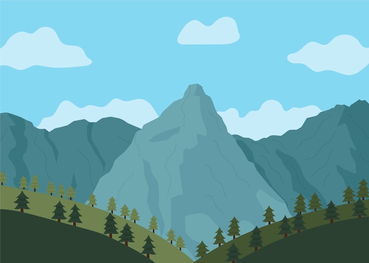 Gratis Vector met de hand getekend vlak ontwerp berglandschap