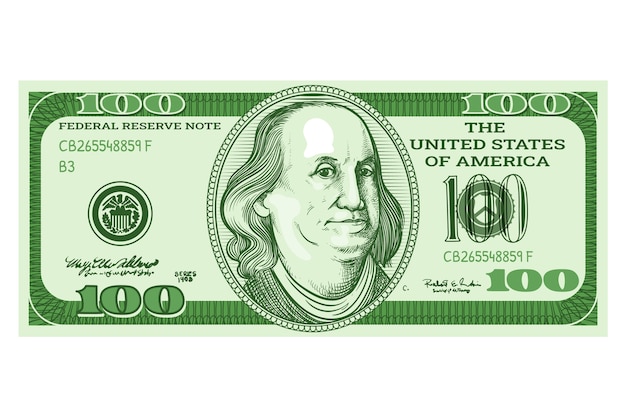 Met de hand getekende 100 dollar biljet cartoon illustratie