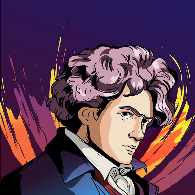 Gratis vector met de hand getekende beethoven illustratie