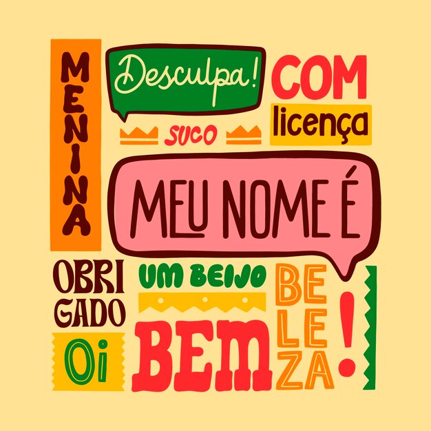Met de hand getekende Braziliaanse Portugese tekstillustratie