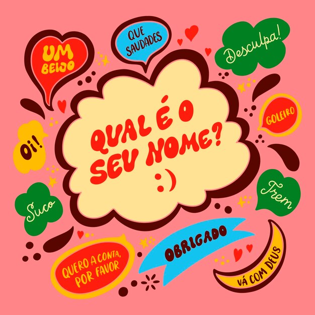 Met de hand getekende Braziliaanse Portugese tekstillustratie