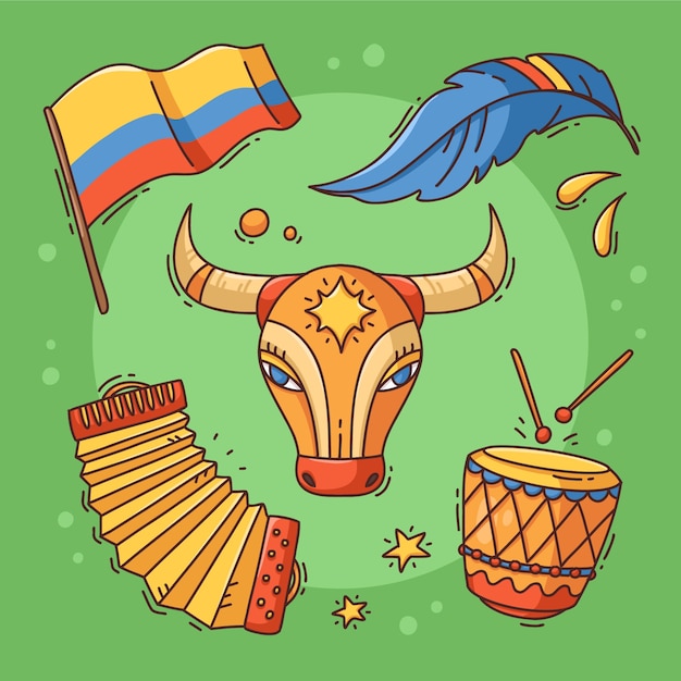 Gratis vector met de hand getekende carnaval de barranquilla design elementen collectie