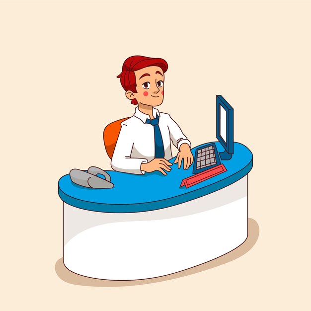 Met de hand getekende cartoon illustratie van receptioniste