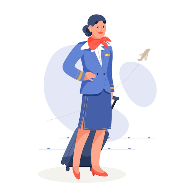 Met de hand getekende cartoon van een stewardess
